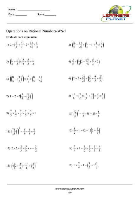operations with rational numbers worksheet answer key